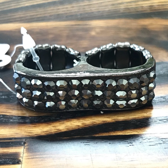 [NWT] Hematite-Tone Fashion Stretch Double Ring - Picture 1 of 5